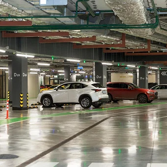 3 Levels of Podium Parking with Ramp